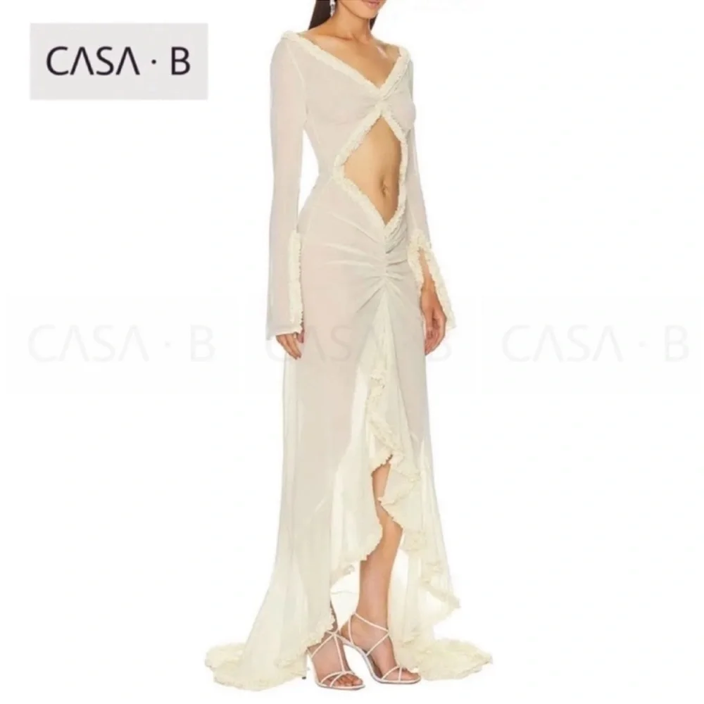 NEW💫to CASA B|“Glamour de Cannes” Mesh Cut-Out Frill Sheer Long Sleeve Lux Gown - Picture 14 of 17